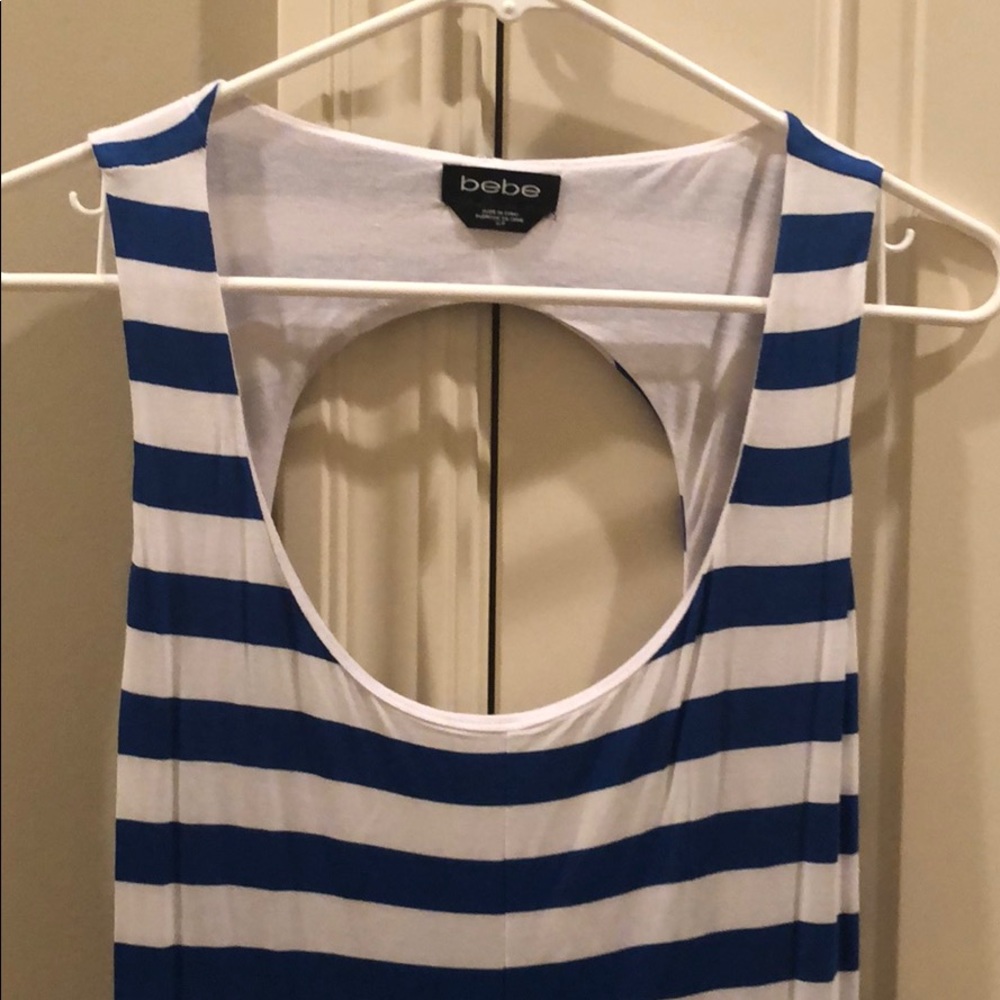 Blue and white stripe Bebe maxi dress
